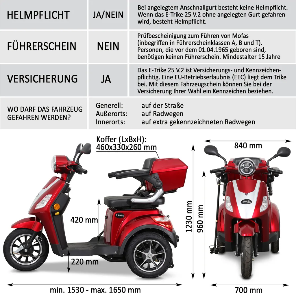 Rolektro E-Trike 25 V.2, Rot, 1000W 14 Rolektro E-Trike 25 V.2, Rot, 1000W – Bild 12