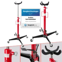 AREBOS Getriebeheber, 500 Kg Motorheber, Arbeitshöhe 105-185 Cm, 4 Lenkrollen, Inkl. Fußpedal, Stufenlos Regulierbar, Hydraulisch, Rot/schwarz