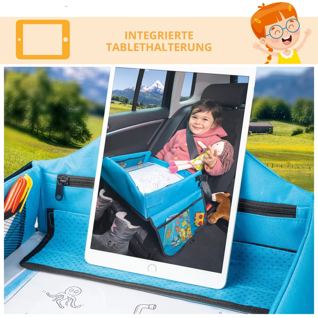 WALSER Kinder-Reisetisch-Auto, Kinder-Reise-Spieltisch, Faltbarer Auto-Kindertisch Mit Tablethalterung, Autotisch Für Kindersitz, Auto-Spieltisch Blau 7 WALSER Kinder-Reisetisch-Auto, Kinder-Reise-Spieltisch, Faltbarer Auto-Kindertisch Mit Tablethalterung, Autotisch Für Kindersitz, Auto-Spieltisch Blau – Bild 5