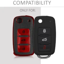 Kwmobile Autoschlüssel Hülle Kompatibel Mit VW Skoda Seat 3-Tasten Autoschlüssel - Schlüsselhülle Cover Rot Schwarz -Duswagen Verkaufe 41368f2f22e9c04039195d38f4de6358