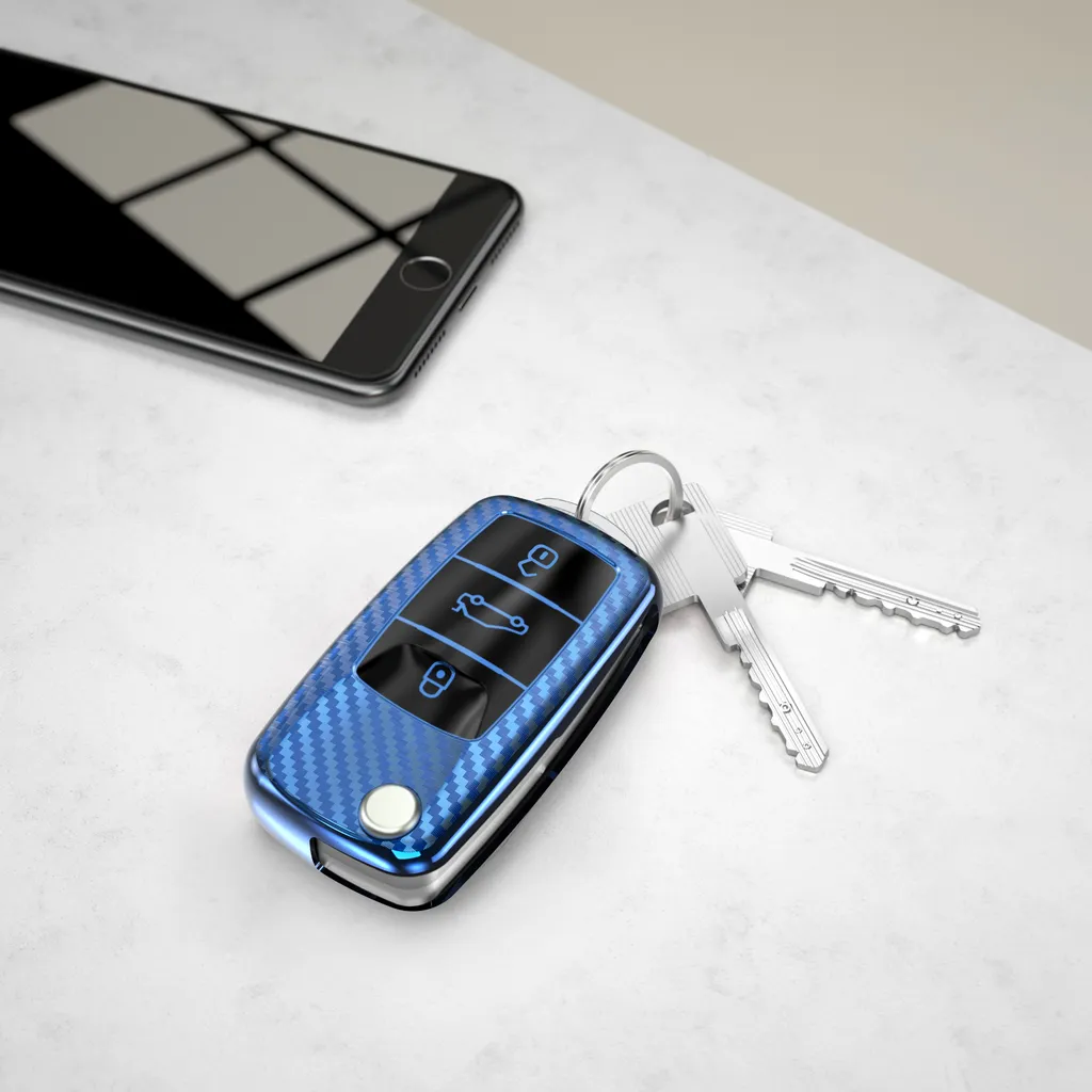 Kwmobile Autoschlüssel Hülle Kompatibel Mit VW Skoda Seat 3-Tasten Autoschlüssel - TPU Schlüsselhülle Cover Carbon Blau 4 Kwmobile Autoschlüssel Hülle Kompatibel Mit VW Skoda Seat 3-Tasten Autoschlüssel - TPU Schlüsselhülle Cover Carbon Blau – Bild 2