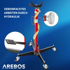 AREBOS Getriebeheber, 500 Kg Motorheber, Arbeitshöhe 105-185 Cm, 4 Lenkrollen, Inkl. Fußpedal, Stufenlos Regulierbar, Hydraulisch, Rot/schwarz -Duswagen Verkaufe 569c2a81ec33c1b320e33542af6e3877