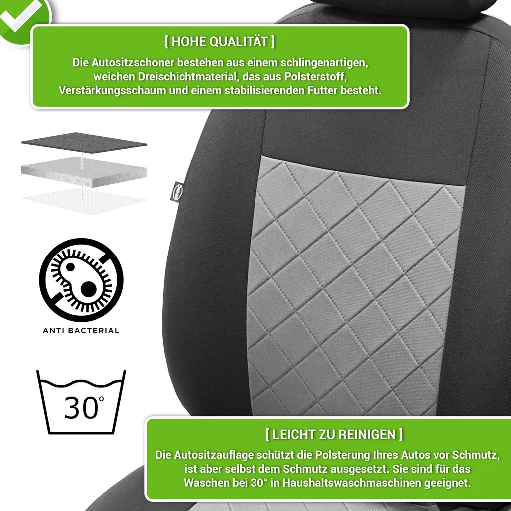 Autositzbezüge 2+3 - Universal Auto Sitzauflagen Set - Dreilagig Auto Sitzbezüge Mit Reißverschluss - Schwarz Schonbezüge Auto - Craft 8 Autositzbezüge 2+3 - Universal Auto Sitzauflagen Set - Dreilagig Auto Sitzbezüge Mit Reißverschluss - Schwarz Schonbezüge Auto - Craft – Bild 6