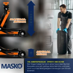 MASKO® Wagenheber Hydraulisch Flache Hubhöhe + 2x Gummiauflage + Handschuhe KFZ Rangierwagenheber Hydraulischer 360° Rollen Heber Unterstellbock, Größe:2.5 Tonnen - Orange -Duswagen Verkaufe 760f14a06717cc1379a4702f268af3a8