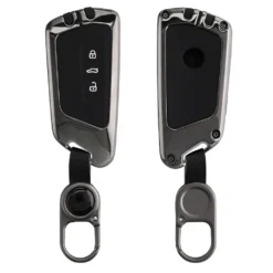 Kwmobile Autoschlüssel Hülle Kompatibel Mit VW Golf 8 3-Tasten Autoschlüssel - Hardcover Metall Schutzhülle Dunkelgrau