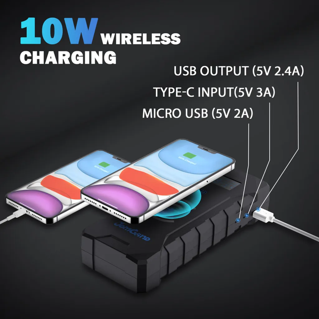 Gens Ace Auto Starthilfe Powerbank 2000A 22000mAh Mit 10W Drahtloses Ladegerät 12V Starthilfekabel Jump Starter Autobatterie-Ladegerät Booster 5 Gens Ace Auto Starthilfe Powerbank 2000A 22000mAh Mit 10W Drahtloses Ladegerät 12V Starthilfekabel Jump Starter Autobatterie-Ladegerät Booster – Bild 3