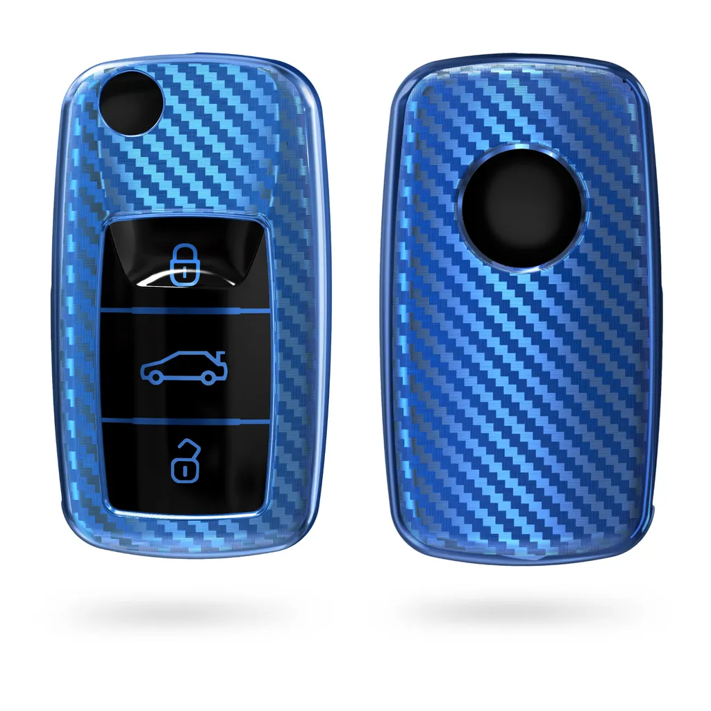 Kwmobile Autoschlüssel Hülle Kompatibel Mit VW Skoda Seat 3-Tasten Autoschlüssel - TPU Schlüsselhülle Cover Carbon Blau 3 Kwmobile Autoschlüssel Hülle Kompatibel Mit VW Skoda Seat 3-Tasten Autoschlüssel - TPU Schlüsselhülle Cover Carbon Blau