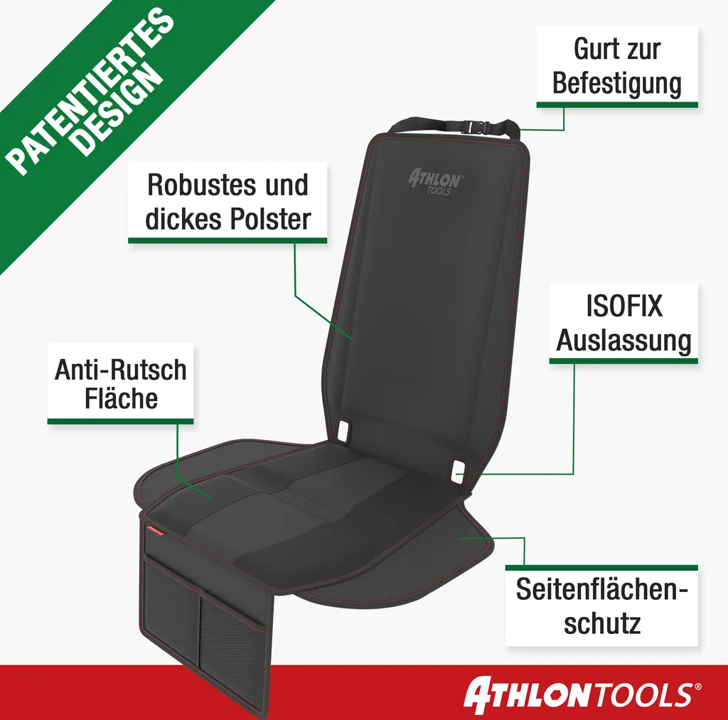 ATHLON TOOLS Kindersitz-Unterlage Mit Seitenschutz - Optimale Passform - Isofix Kompatibel - Dick Gepolstert - Für Kindersitze, Babyschalen Und Sitzerhöhungen - Patentiertes Design Aus Hamburg 6 ATHLON TOOLS Kindersitz-Unterlage Mit Seitenschutz - Optimale Passform - Isofix Kompatibel - Dick Gepolstert - Für Kindersitze, Babyschalen Und Sitzerhöhungen - Patentiertes Design Aus Hamburg – Bild 4