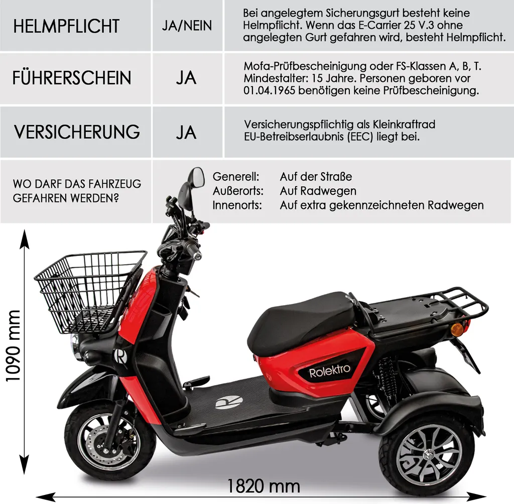 Rolektro, E-Carrier 25 V.3 Lithium, Rot, Ohne Koffer, 60V-32,5Ah Akku, 1000 Watt 8 Rolektro, E-Carrier 25 V.3 Lithium, Rot, Ohne Koffer, 60V-32,5Ah Akku, 1000 Watt – Bild 6