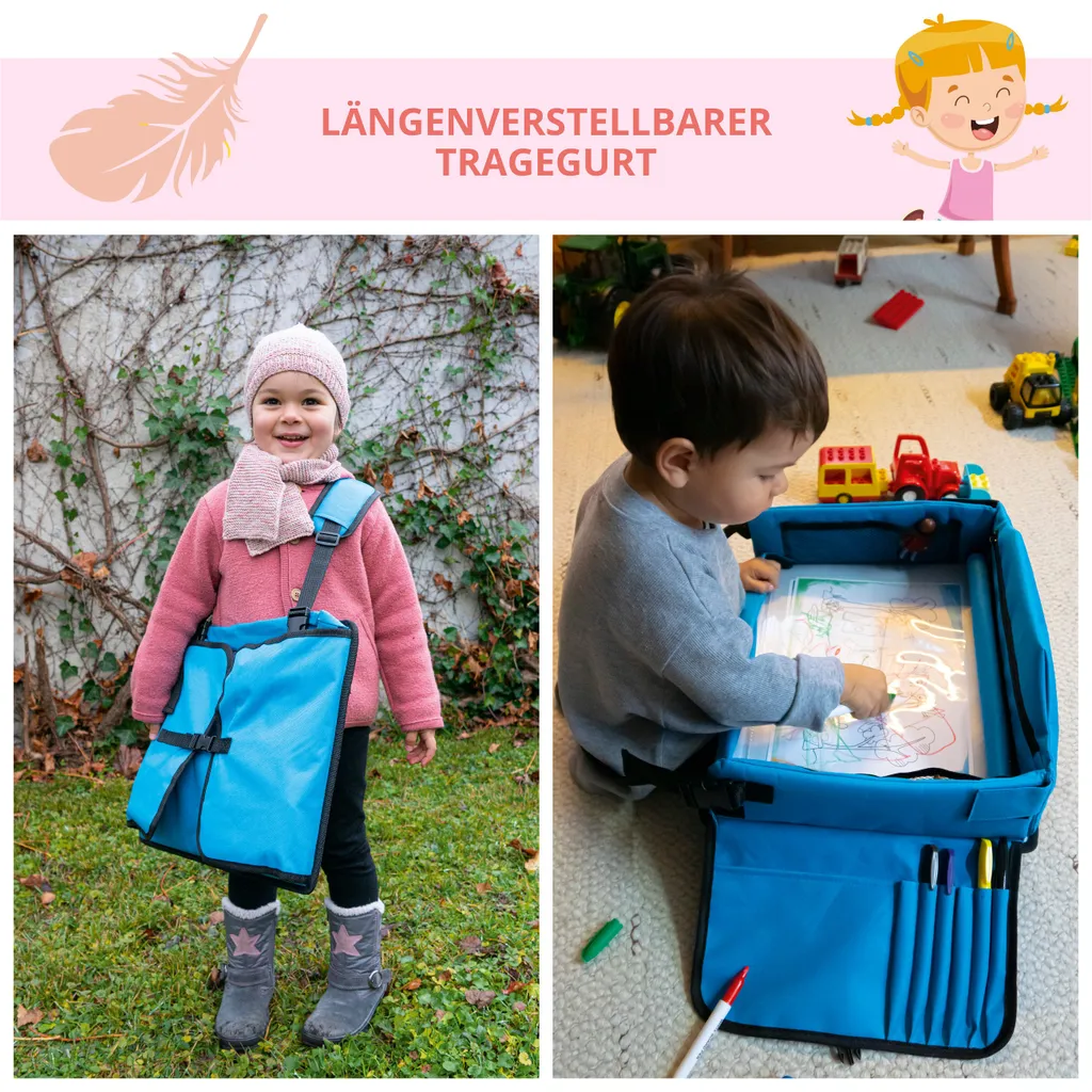 WALSER Kinder-Reisetisch-Auto, Kinder-Reise-Spieltisch, Faltbarer Auto-Kindertisch Mit Tablethalterung, Autotisch Für Kindersitz, Auto-Spieltisch Blau 8 WALSER Kinder-Reisetisch-Auto, Kinder-Reise-Spieltisch, Faltbarer Auto-Kindertisch Mit Tablethalterung, Autotisch Für Kindersitz, Auto-Spieltisch Blau – Bild 6