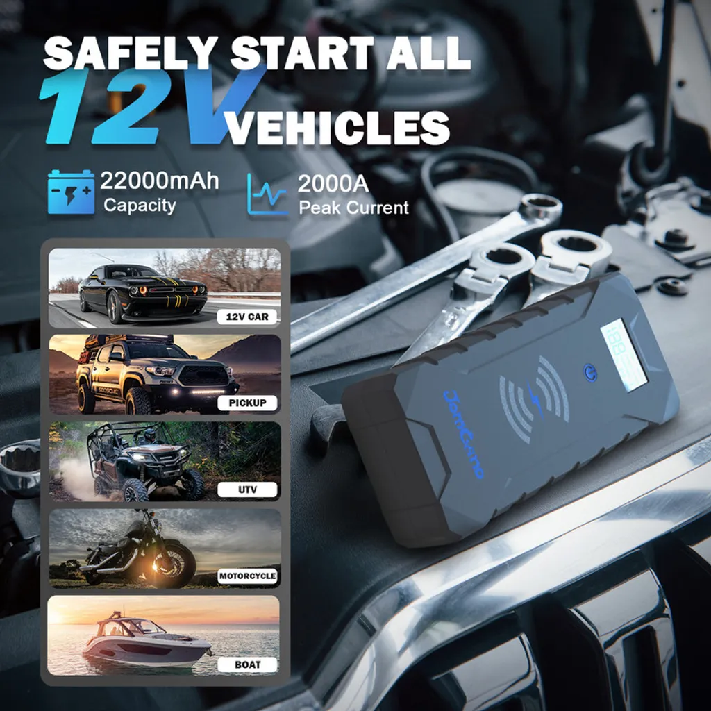 Gens Ace Auto Starthilfe Powerbank 2000A 22000mAh Mit 10W Drahtloses Ladegerät 12V Starthilfekabel Jump Starter Autobatterie-Ladegerät Booster 4 Gens Ace Auto Starthilfe Powerbank 2000A 22000mAh Mit 10W Drahtloses Ladegerät 12V Starthilfekabel Jump Starter Autobatterie-Ladegerät Booster – Bild 2