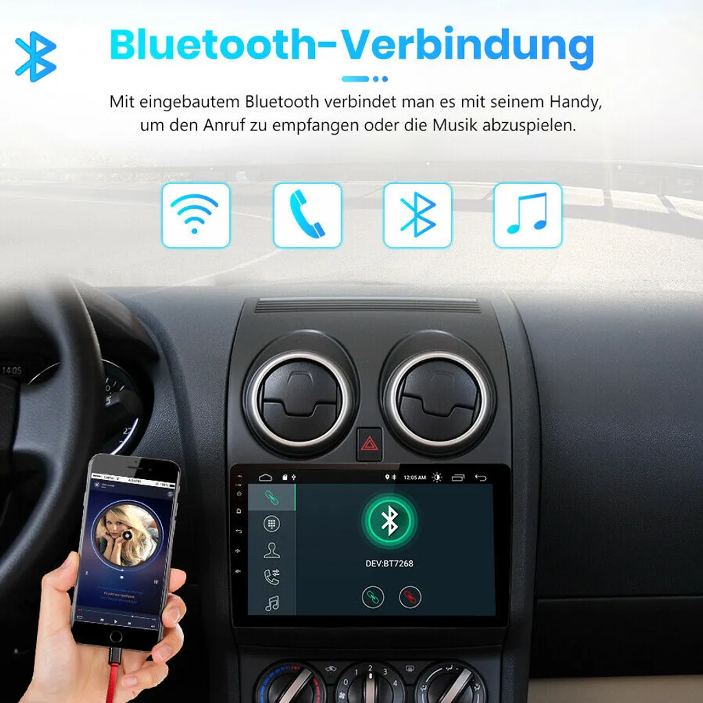 Nissan Qashqai Android 11 Autoradio 9" Touchscreen BT GPS Navi Carplay 2GB RAM 32GB ROM 6 Nissan Qashqai Android 11 Autoradio 9" Touchscreen BT GPS Navi Carplay 2GB RAM 32GB ROM – Bild 4