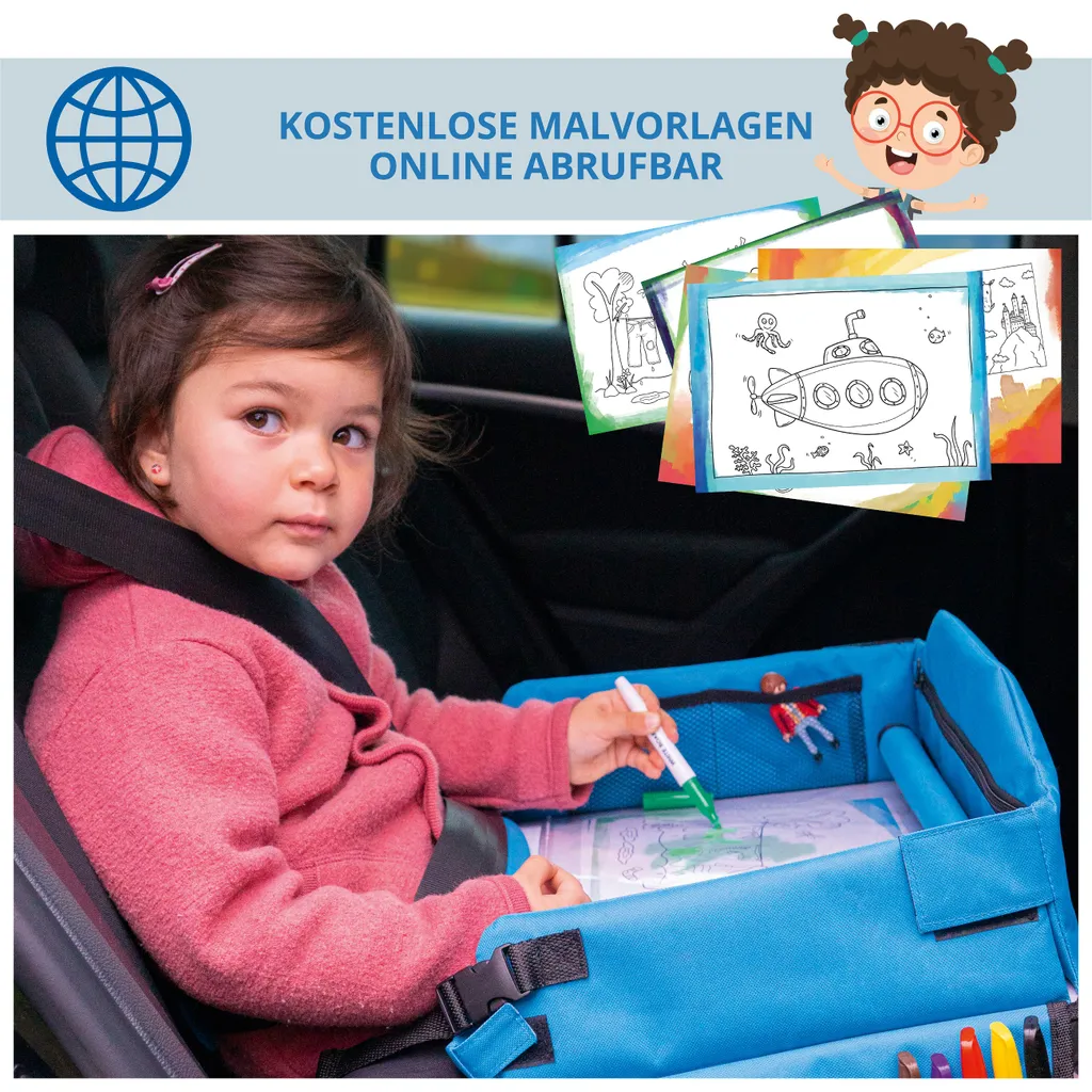 WALSER Kinder-Reisetisch-Auto, Kinder-Reise-Spieltisch, Faltbarer Auto-Kindertisch Mit Tablethalterung, Autotisch Für Kindersitz, Auto-Spieltisch Blau 11 WALSER Kinder-Reisetisch-Auto, Kinder-Reise-Spieltisch, Faltbarer Auto-Kindertisch Mit Tablethalterung, Autotisch Für Kindersitz, Auto-Spieltisch Blau – Bild 9