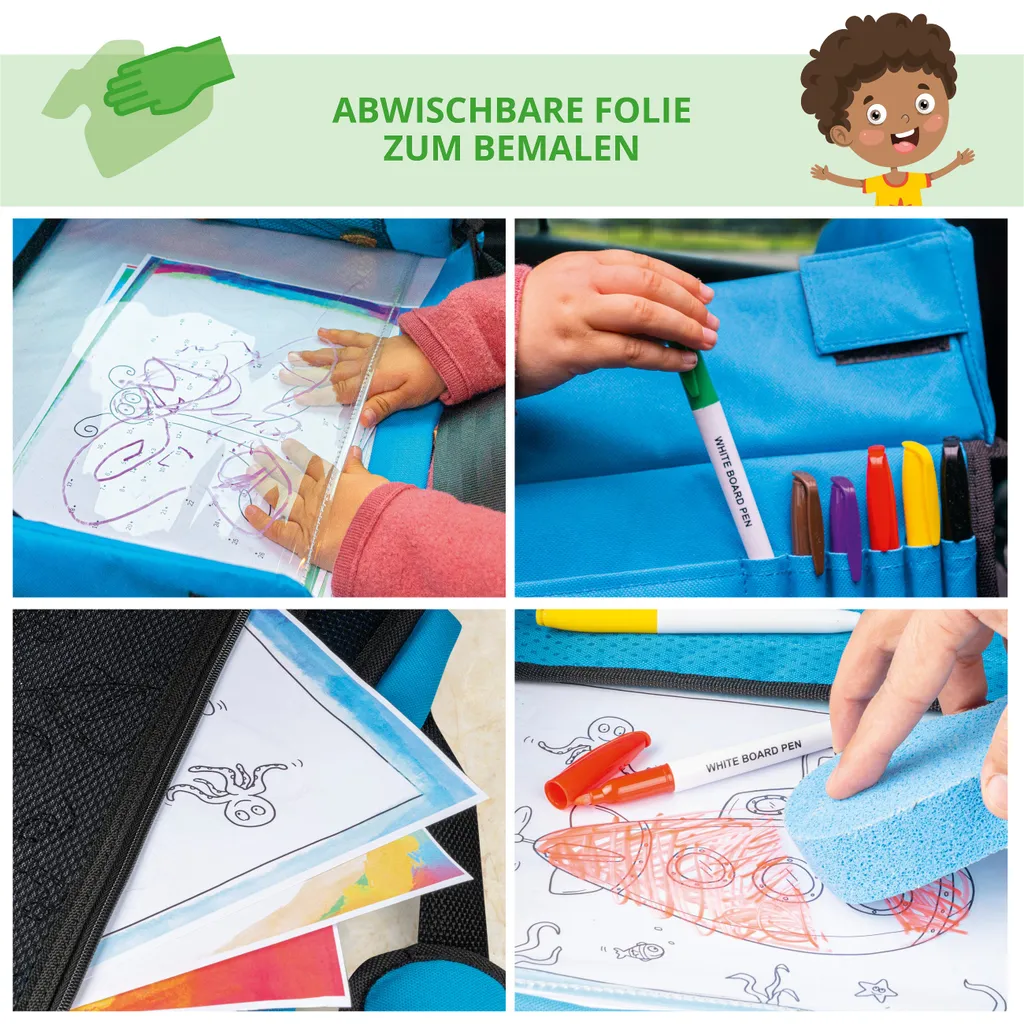 WALSER Kinder-Reisetisch-Auto, Kinder-Reise-Spieltisch, Faltbarer Auto-Kindertisch Mit Tablethalterung, Autotisch Für Kindersitz, Auto-Spieltisch Blau 6 WALSER Kinder-Reisetisch-Auto, Kinder-Reise-Spieltisch, Faltbarer Auto-Kindertisch Mit Tablethalterung, Autotisch Für Kindersitz, Auto-Spieltisch Blau – Bild 4