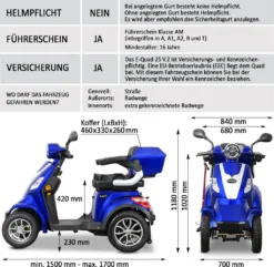 Rolektro, E-Quad 25, Blau, 60V-20Ah Bleigel Akkus, 1000 Watt -Duswagen Verkaufe f81b8b386a80c5dba67598e357675aba